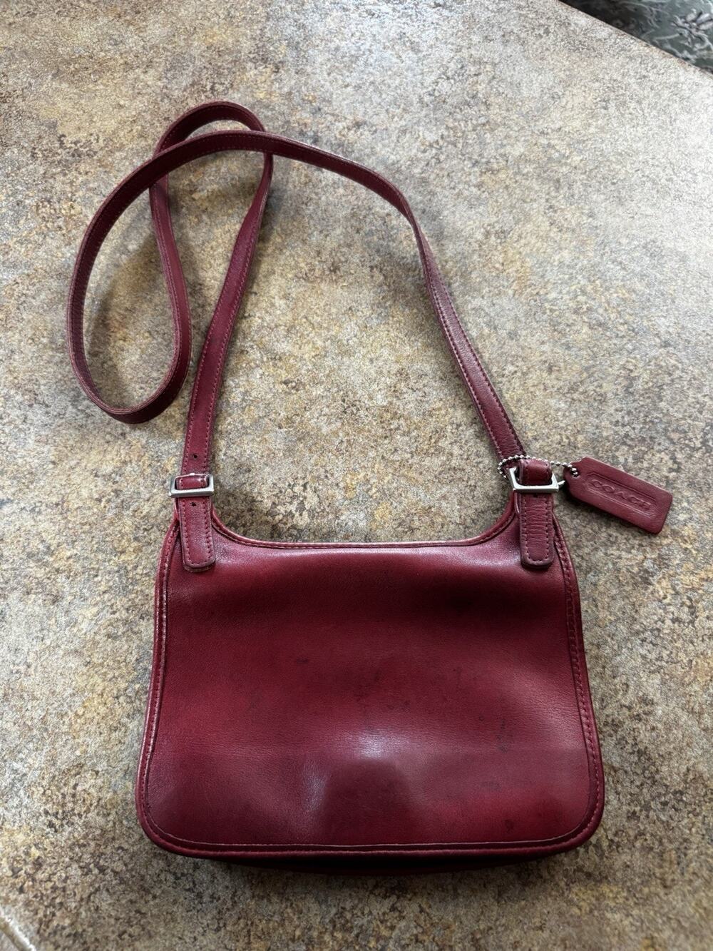 Vintage Coach 9142 Mini Hippie Saddle Flap Crossbody Bag Cranberry Red USA Made